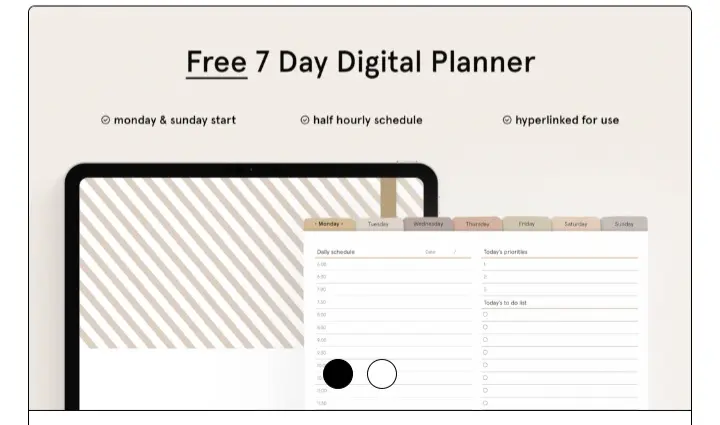 Free 7 Day Digital Planner Cover page