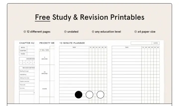 Free Study & Revision Printables for Students Cover page