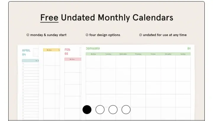 Free Undated Monthly Calendar Printables Cover page