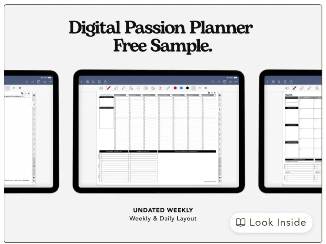 Free Undated Weekly and Daily Planner Cover page - iPadOS Digital Planner spread